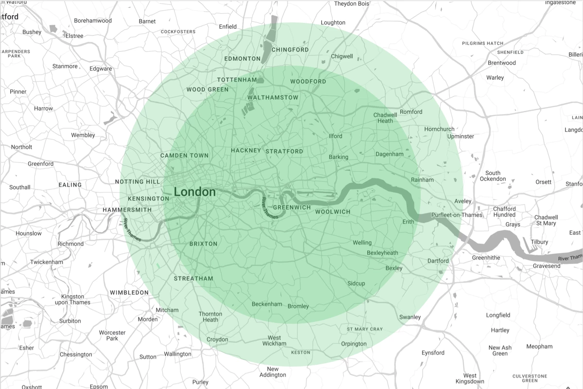 CD Waste Management map of core London service areas.